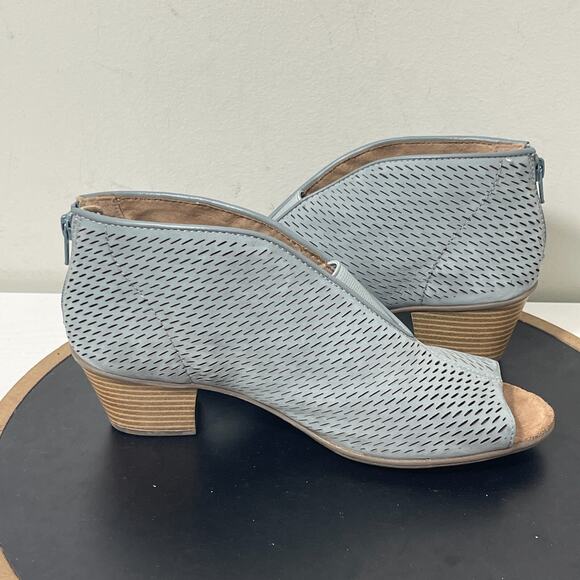 Earth Origins Carmen Heeled Sandals Sz 10 Light Blue Peep Toe Leather Zip Bootie - Picture 11 of 15